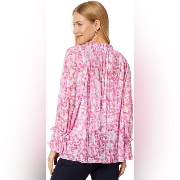 Vince Camuto Pleated Mesh Peasant Blouse - Picture 2 of 12